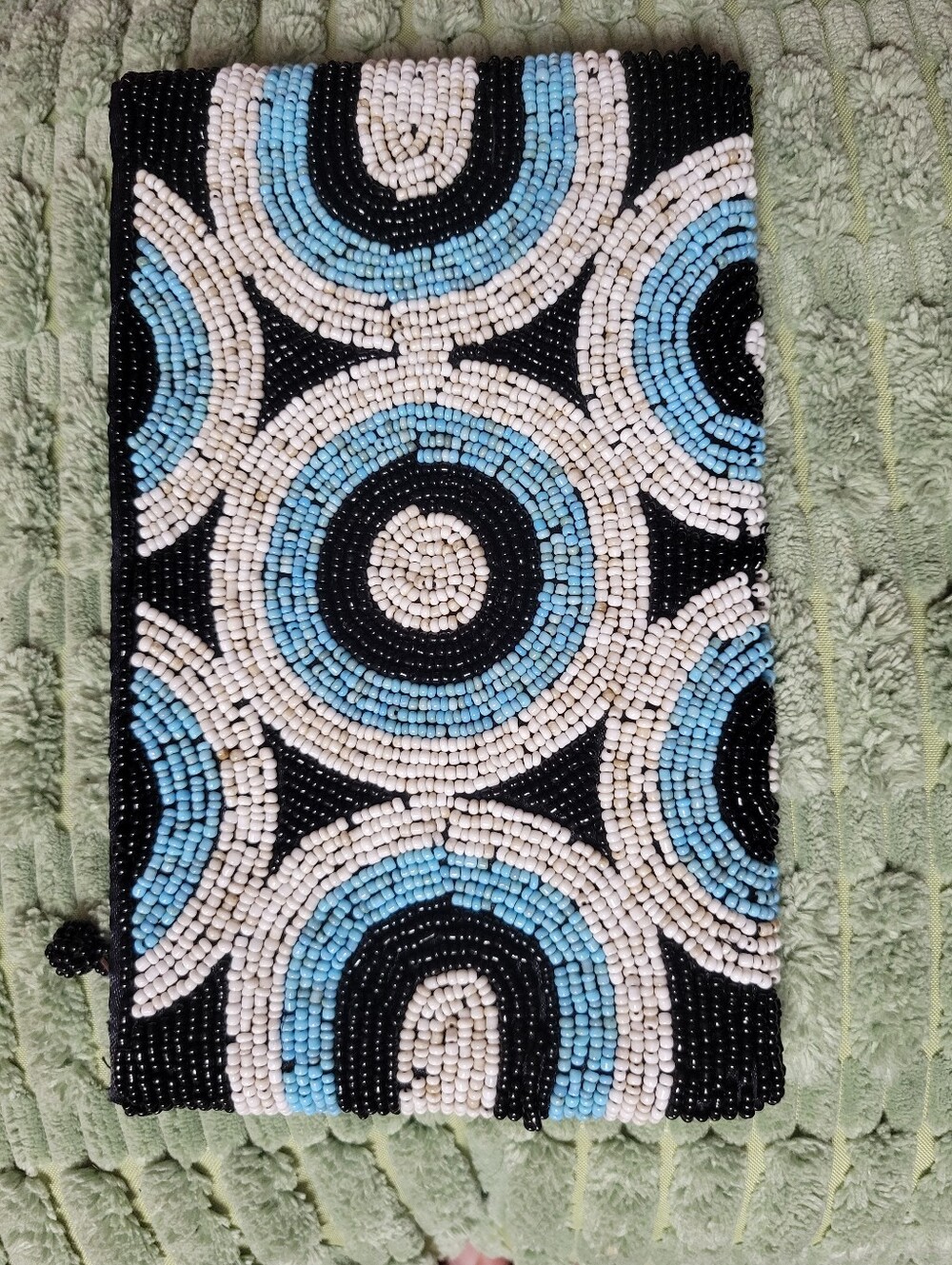 Beaded Small Makeup Stationery Pouch Black Blue Hippie Boho Cute Feminine